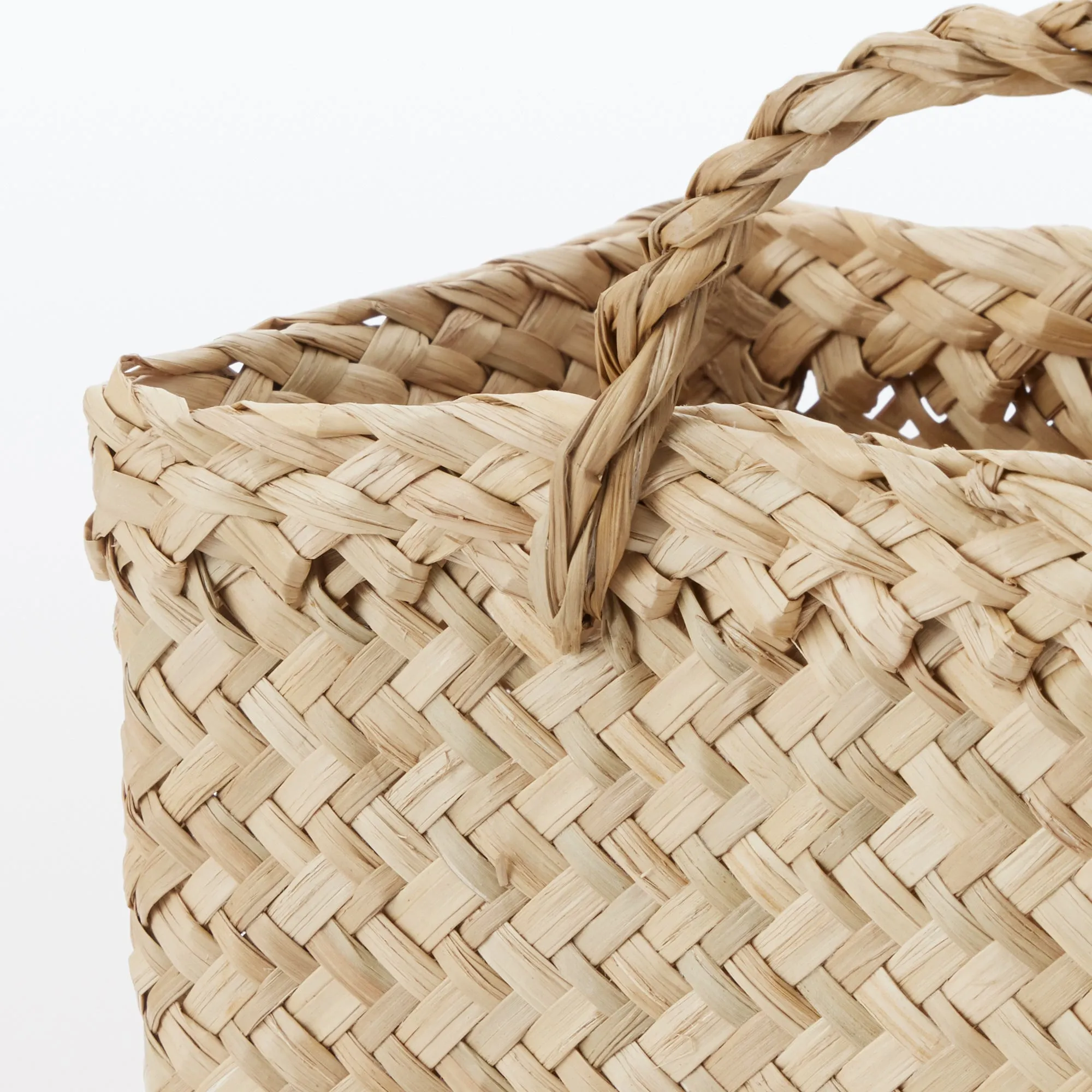 Seagrass Herringbone Basket with Handle - Small (W25 x D12.5 x H24 cm)