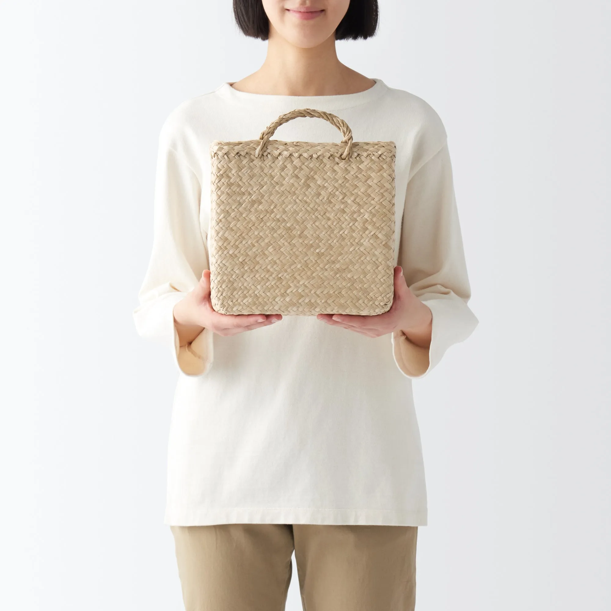 Seagrass Herringbone Basket with Handle - Small (W25 x D12.5 x H24 cm)