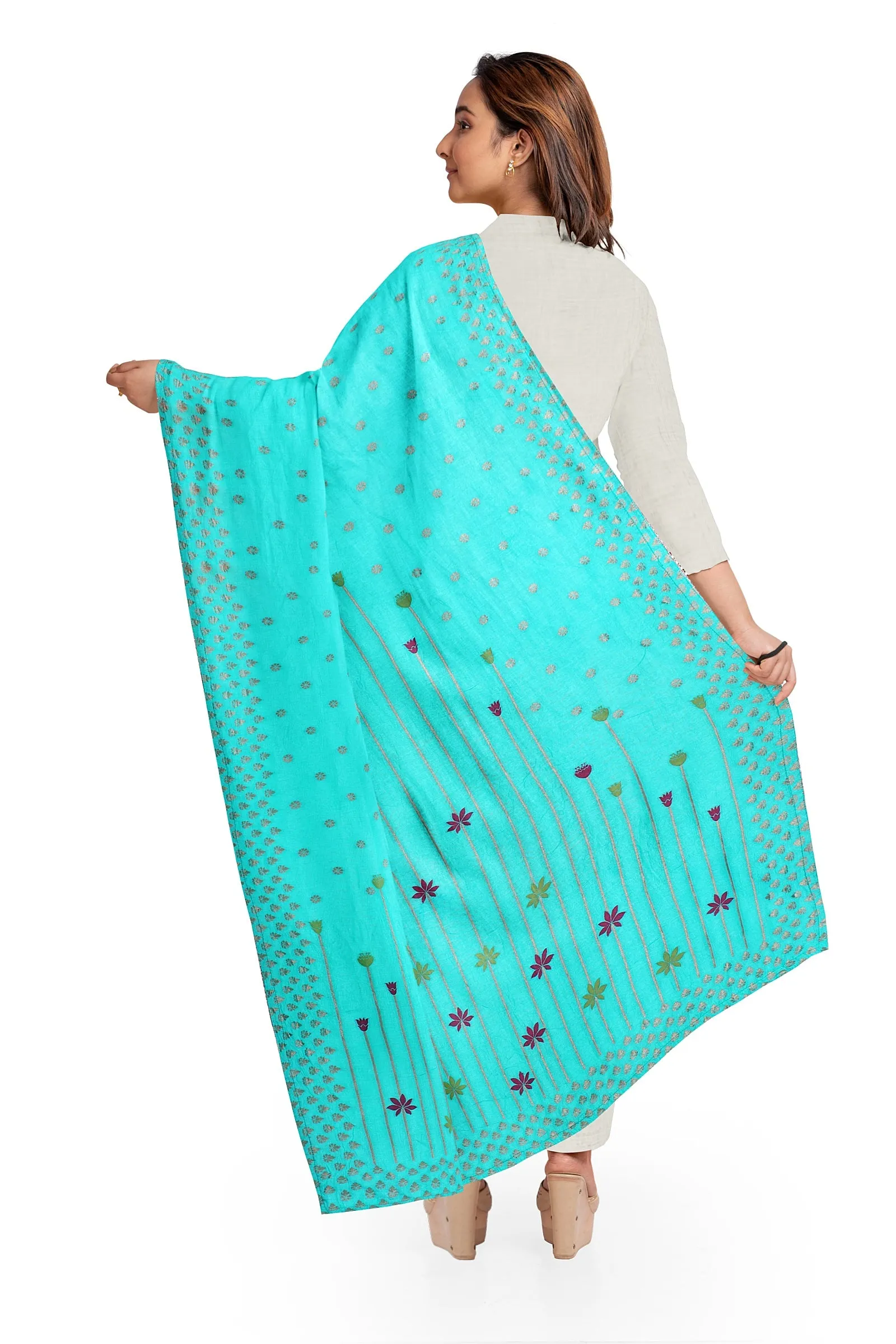 Silk Aqua Green Jacquard Dupatta