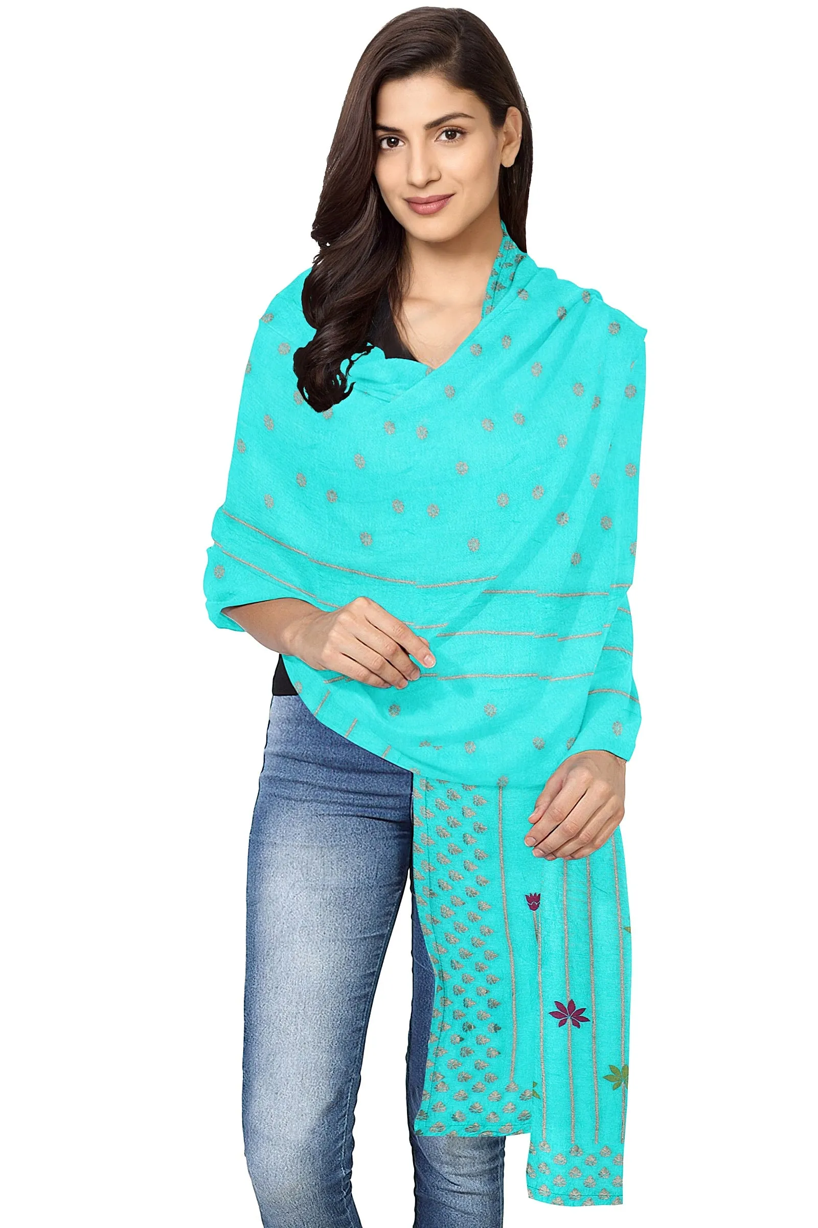 Silk Aqua Green Jacquard Dupatta