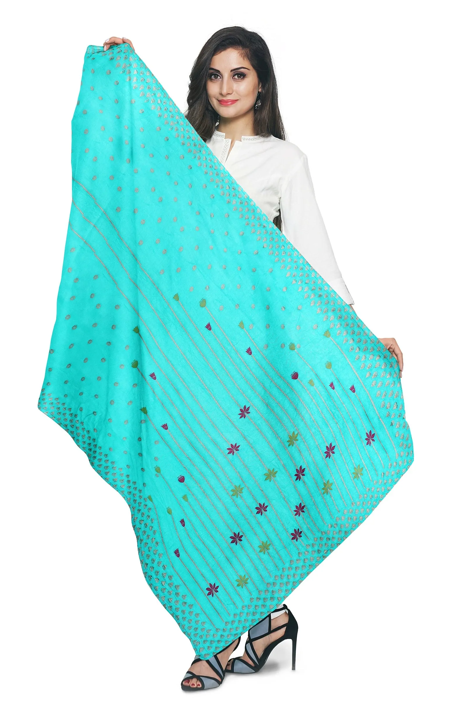 Silk Aqua Green Jacquard Dupatta