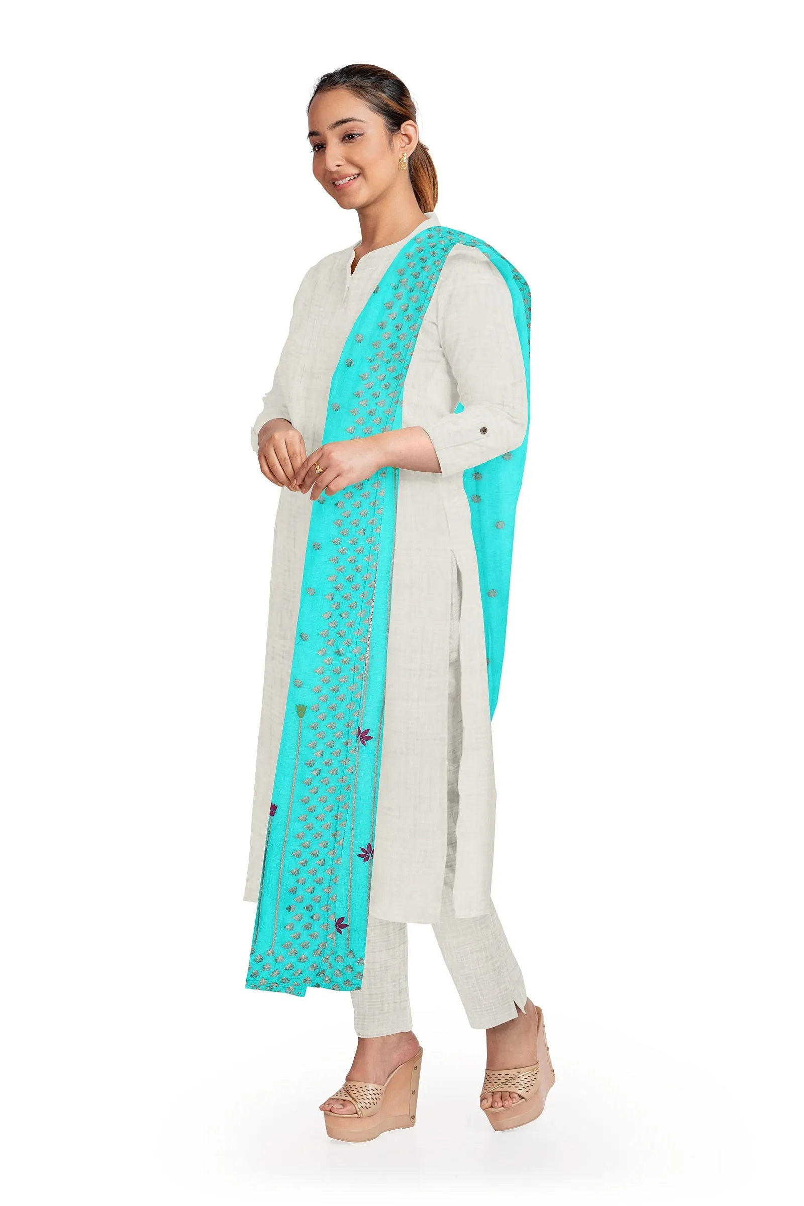 Silk Aqua Green Jacquard Dupatta