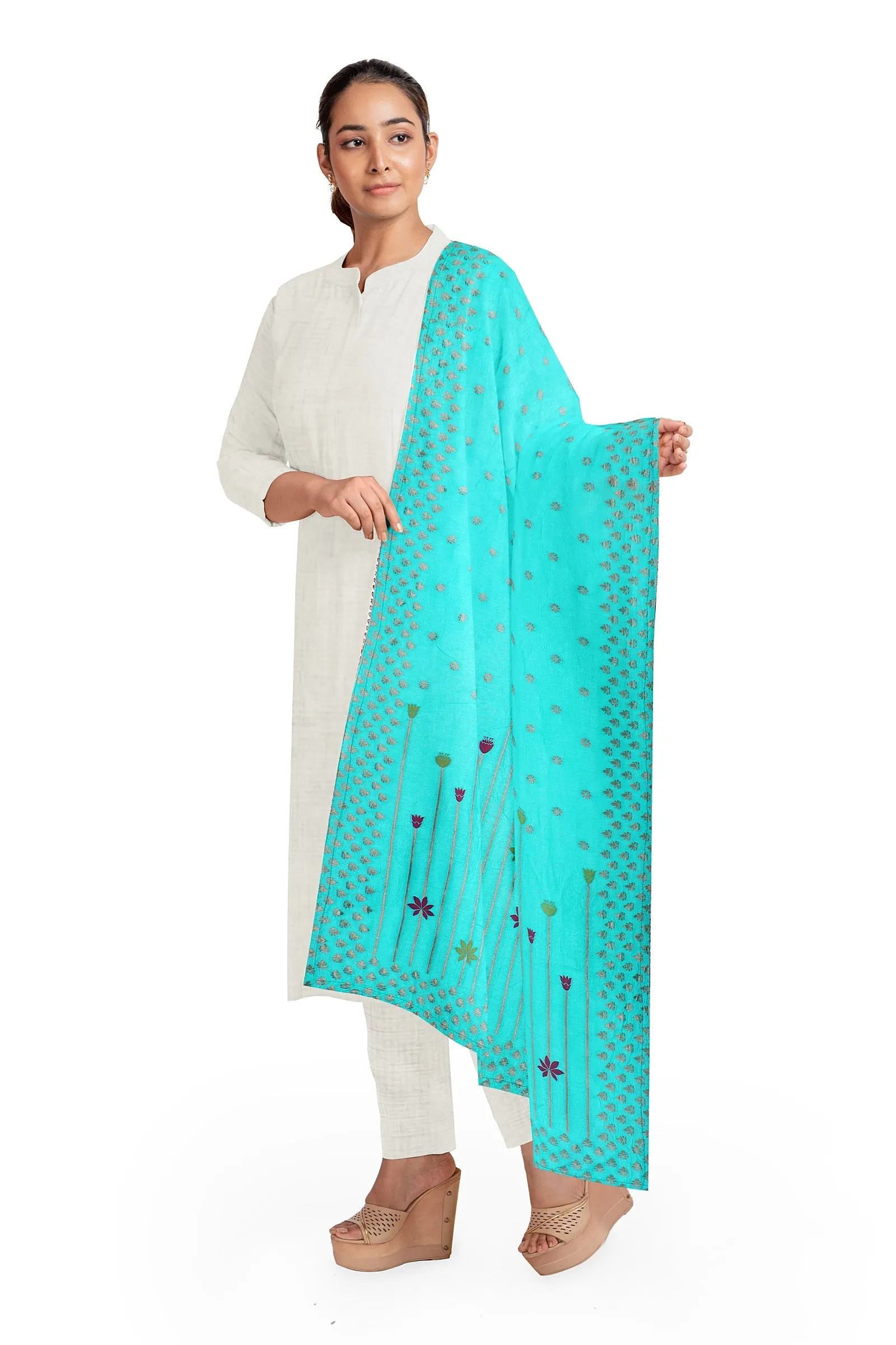 Silk Aqua Green Jacquard Dupatta