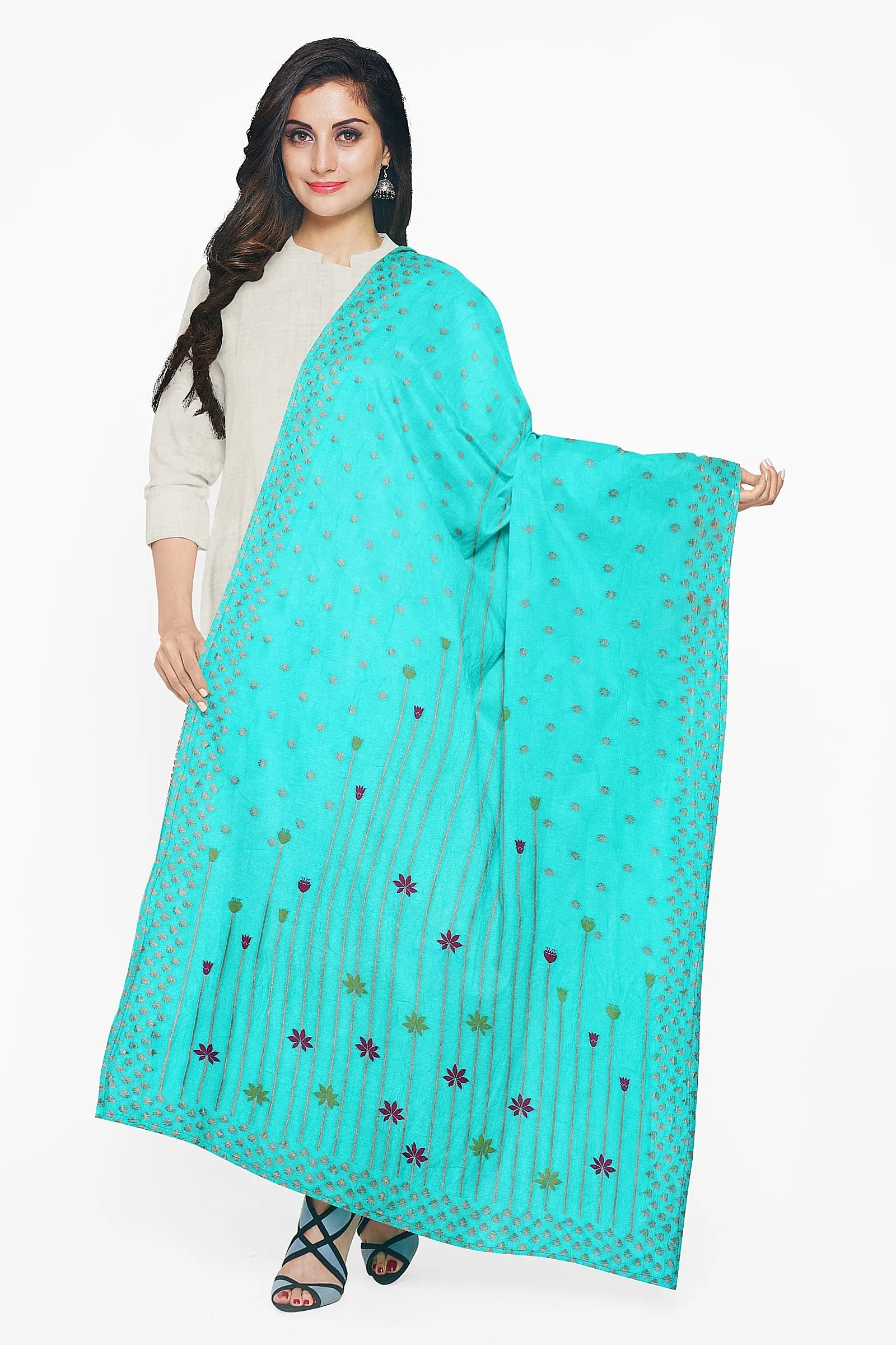 Silk Aqua Green Jacquard Dupatta