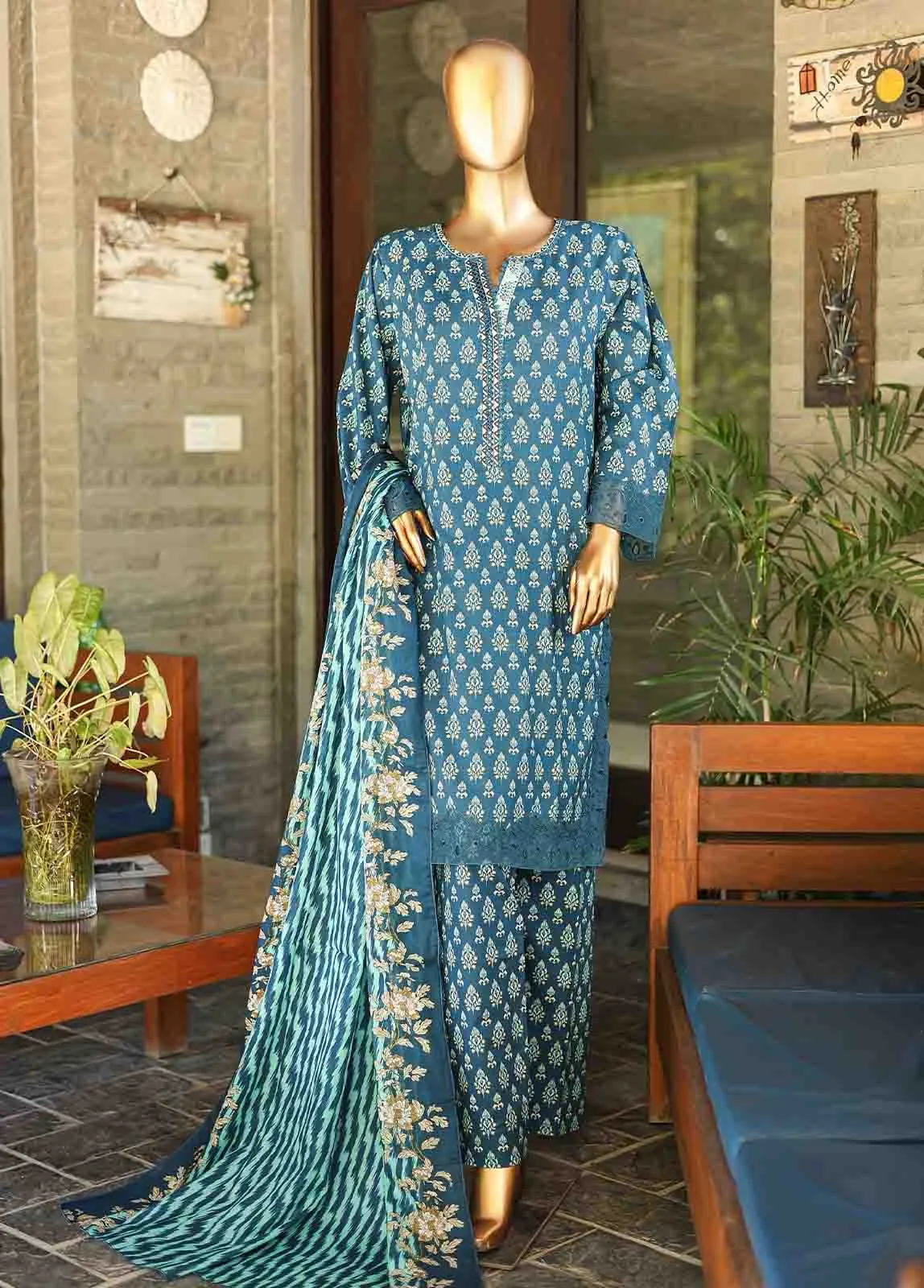 SMLF-630-Emb- 3 Piece Embroidered Stitched Suit