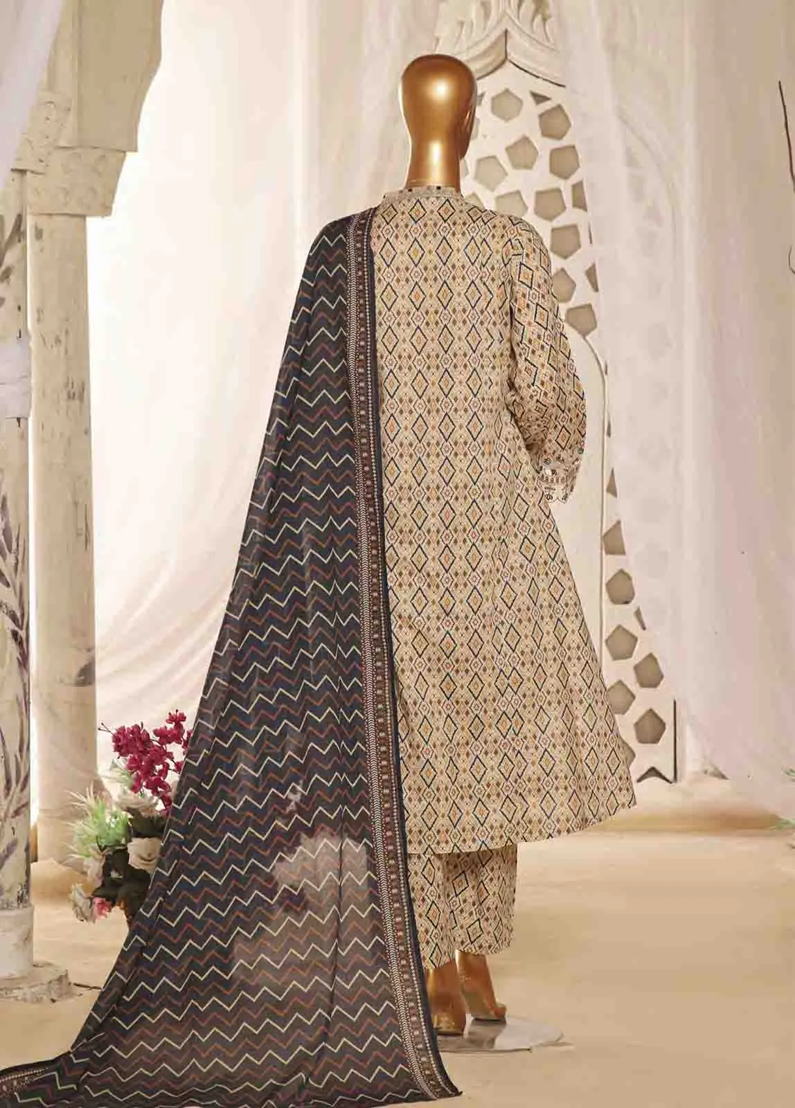 SMLF-FR-633- 3 Piece Embroidered Stitched Suit