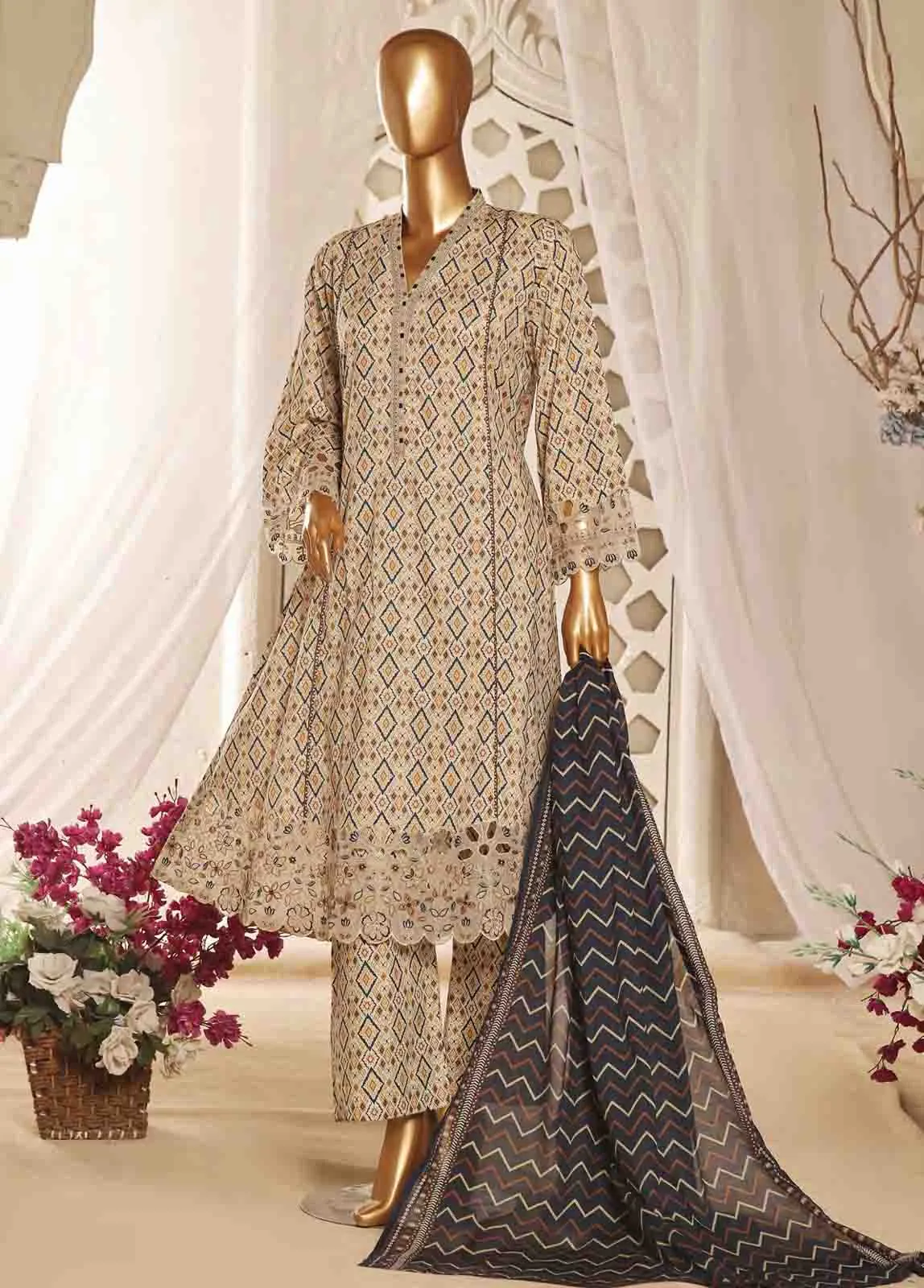 SMLF-FR-633- 3 Piece Embroidered Stitched Suit