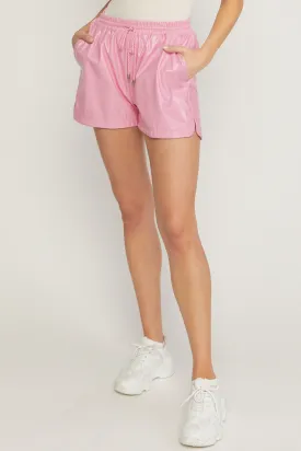 Step Into Fall Faux Leather Shorts - Pink