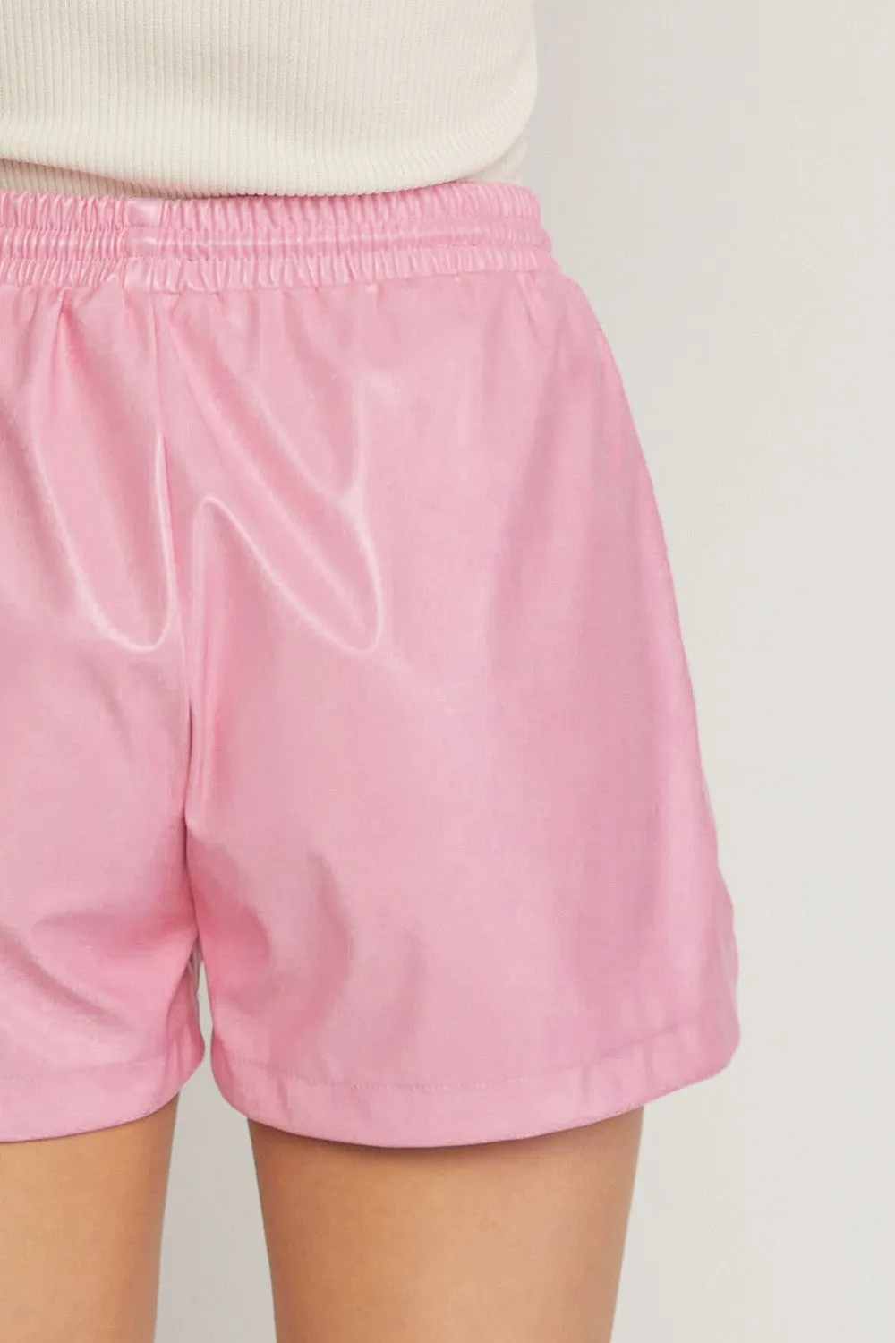 Step Into Fall Faux Leather Shorts - Pink