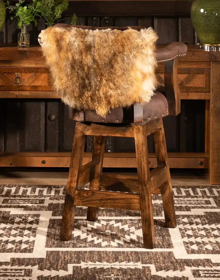 Tibetan Wool & Tufted Leather Bar Stool