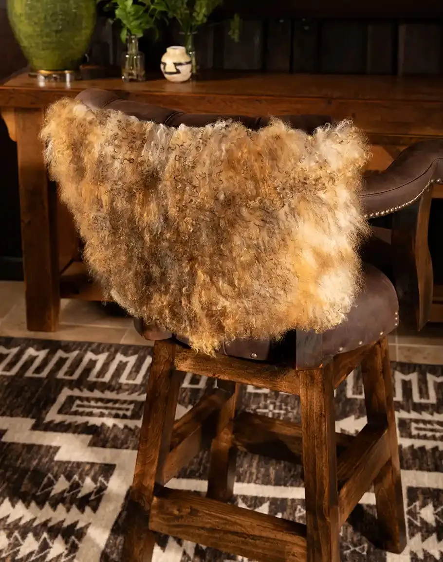 Tibetan Wool & Tufted Leather Bar Stool