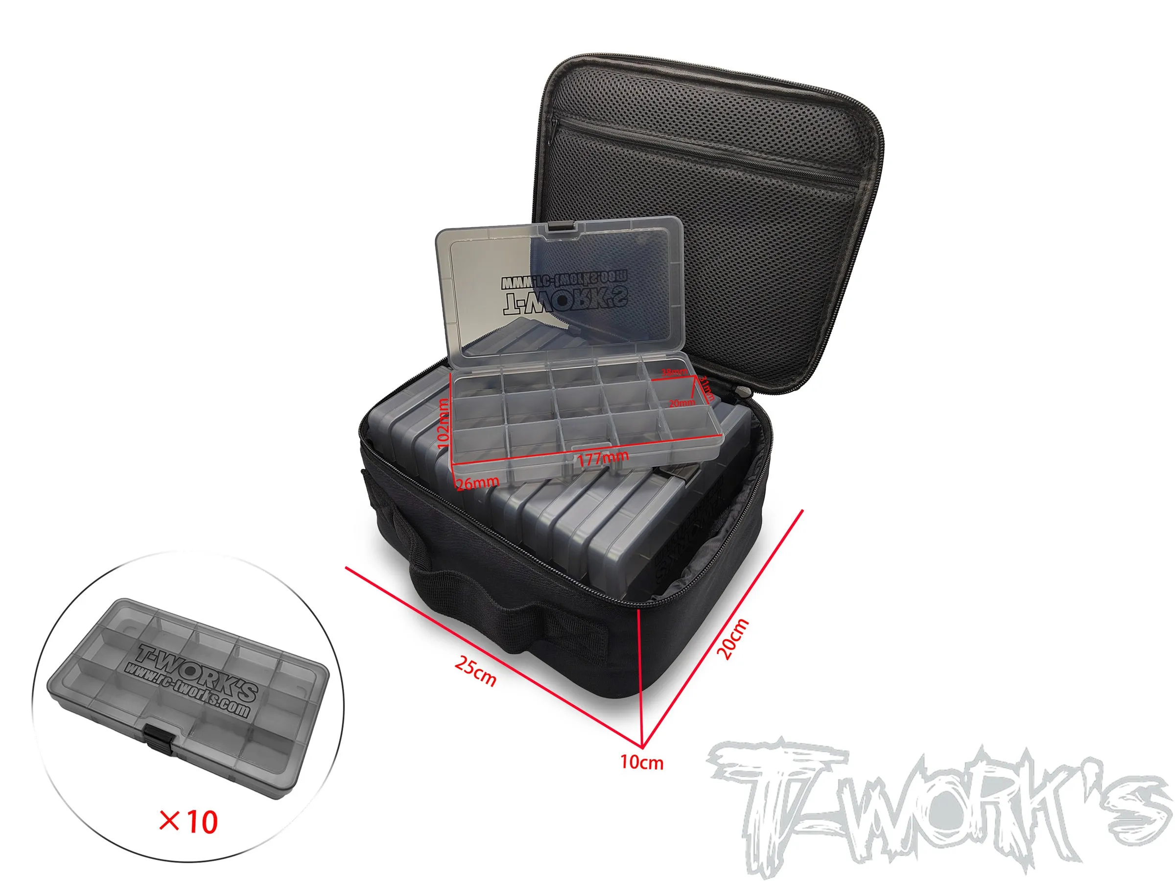 TT-119-B   T-Work's Multi-function Bag with 10 of 15 Case Hardware Storage Boxes