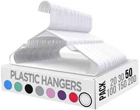 Utopia Home Plastic Hangers 50 Pack - Perfect for Clothes Hanger Space Saving - Durable and Strong Coat or Pant Hangers for Closet Organizers and Storage with Shoulder Grooves (White)