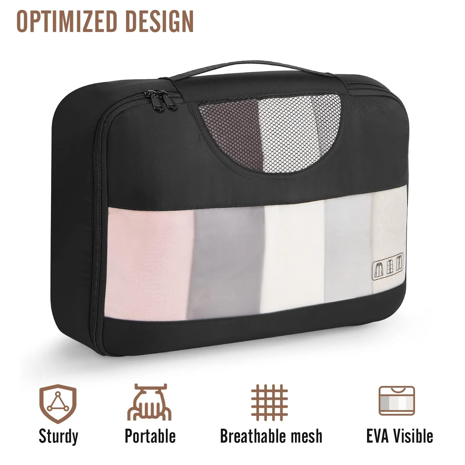 Veken 8 Set Packing Cubes for Travel, Suitcase Essentials Organizer Bags Set for Luggage, Road Trip Travel Accessories in 4 Sizes (Extra Large, Large, Medium, Small), Black