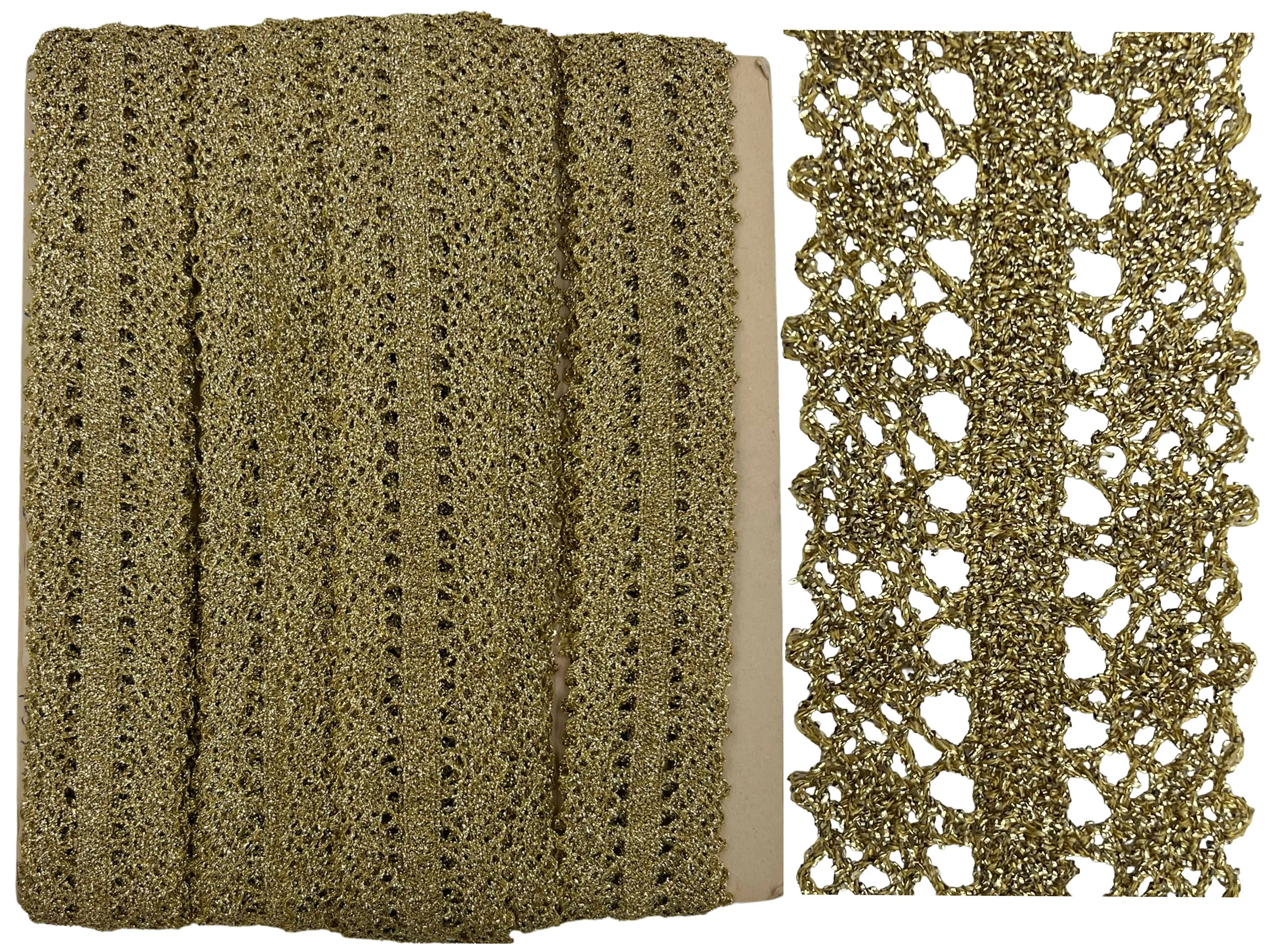 Vintage 1970s Gold Metallic Lace Trim 16  Yards