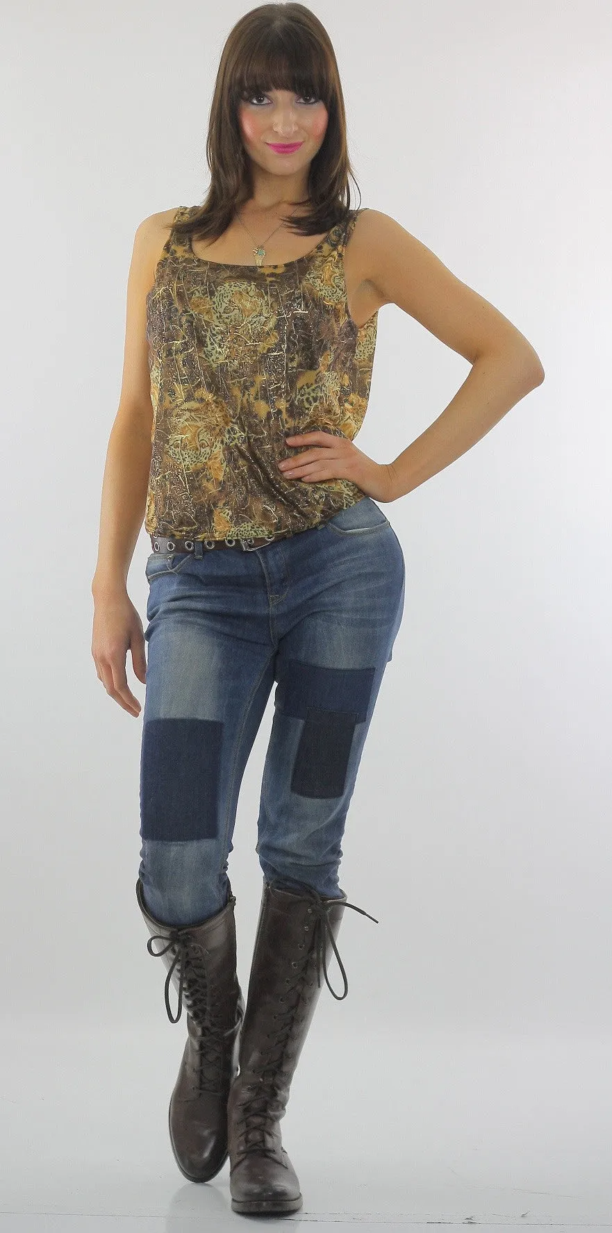 Vintage 90s Grunge gold metallic animal print tank top