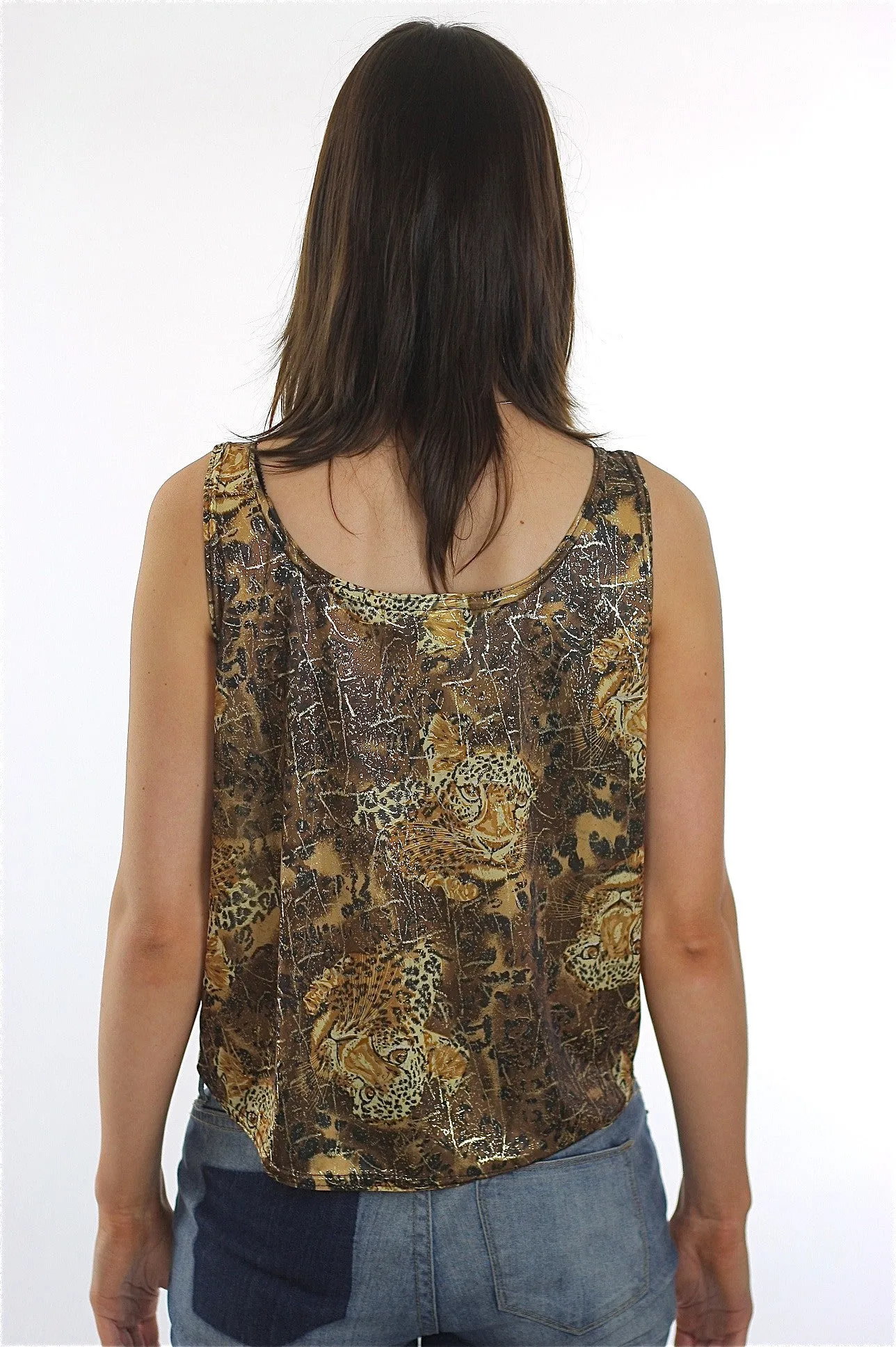 Vintage 90s Grunge gold metallic animal print tank top