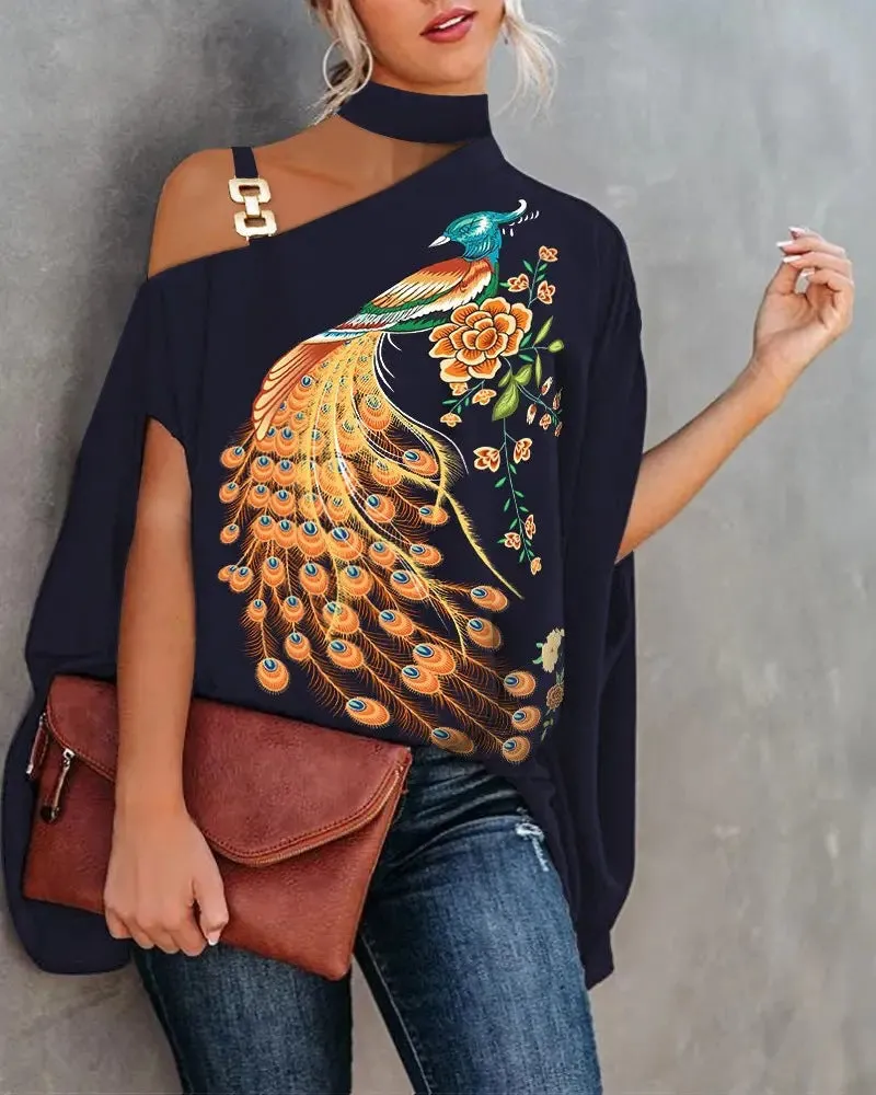 Women's Summer Halter Batwing Sleeve Printed Blouses